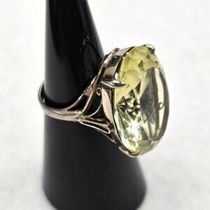 Vintage Oval Cut Yellow Gemstone Ring With Intricate Silver Band Design HS137
